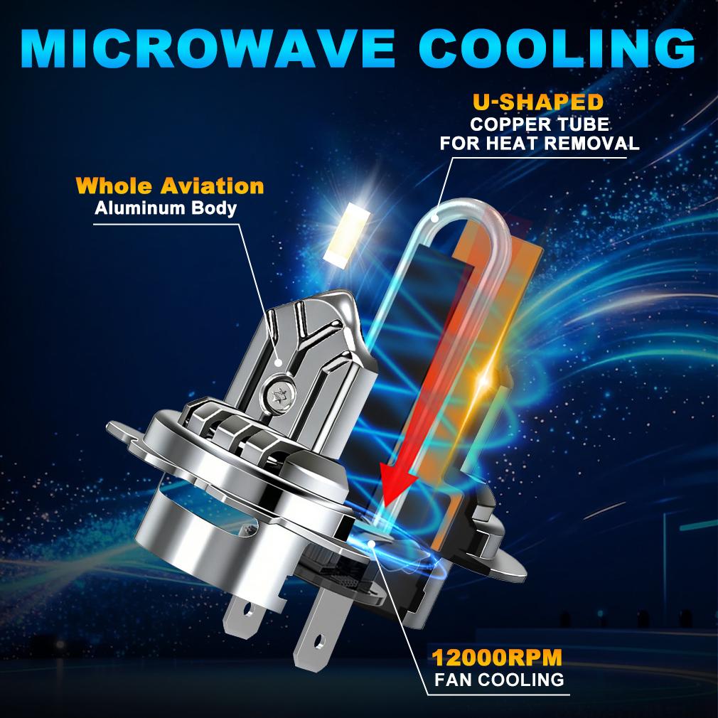 2 Stück H7 H4 LED-Scheinwerferlampen Canbus 30000LM 100W U-förmiges Kupferrohr Autolicht Turbo H11 9005 HB3 Scheinwerfer 6500K Weiß 12V Mit Lüfter