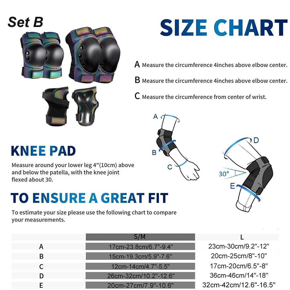 6 шт., наколенники и налокотники для взрослых и детей с наколенниками, налокотники, наручные защитные приспособления для скейтборда, велосипедного ролика L