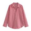 Women's Lapel Long Sleeve Loose Fit Striped Shirt Single Breasted Casual Oversized Blouse Top