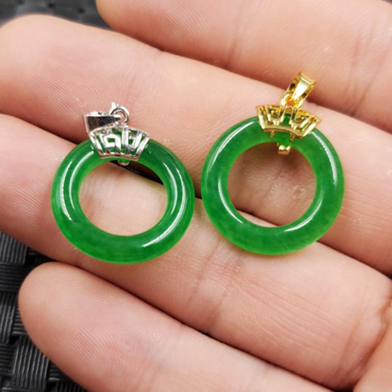 Изумрудно-зеленый кварцит нефритовый кулон ожерелье или серьга Gold Version Diameter 20mm