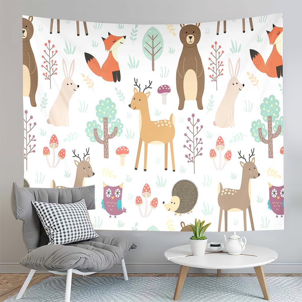 Cartoon Baby Animals Tapestry Cute Tiger Tapestry Creative Theme for Children Wall Hanging Living Room Bedroom Dorm Tapestries