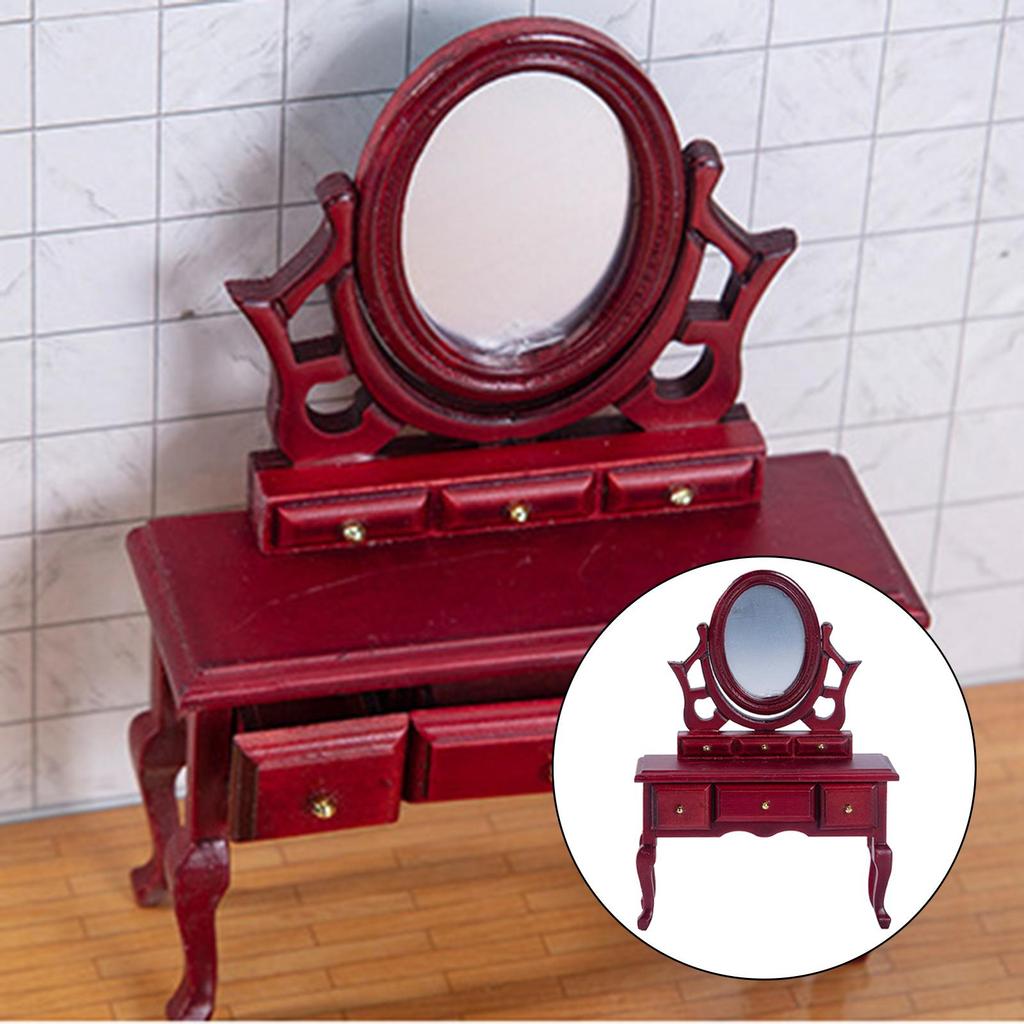 1/12 Wooden Dollhouse Miniature Indoor Dressing Table Model for Children Dolls Access Bedroom Bath Room Garden Decor