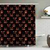 Halloween-Themed Waterproof Shower Curtain Featuring Spooky Jack-O'-Lanterns On Black Background Perfect For Creating A Festive