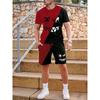 Men's Casual Round Neck Short Sleeved T-shirt Drawstring Shorts Spring Summer Sports Suit Fashionable Comfortable Breathable Plus Size Sports Wear