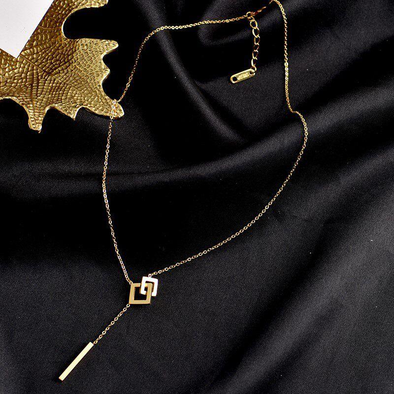 

Steel Accessible Luxury Fashion New European and American Style Necklace Female Korean Simple Ins Fashion Stylish Versatile Mori Tassel Clavicle Chain Double Square Tassel Necklace Gold