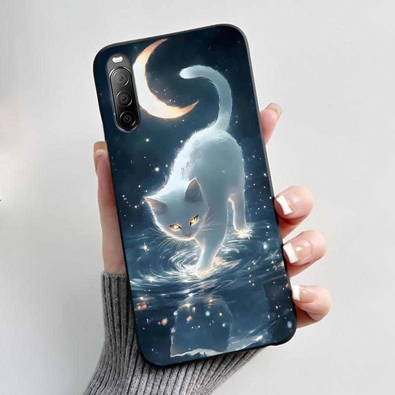 Fodral För Sony Xperia 10 II / 10 III Mobilskal Estetiskt Mode Söt Katt Astronaut Svart Silikon Mjuk Stötdämpande Baksidesskydd