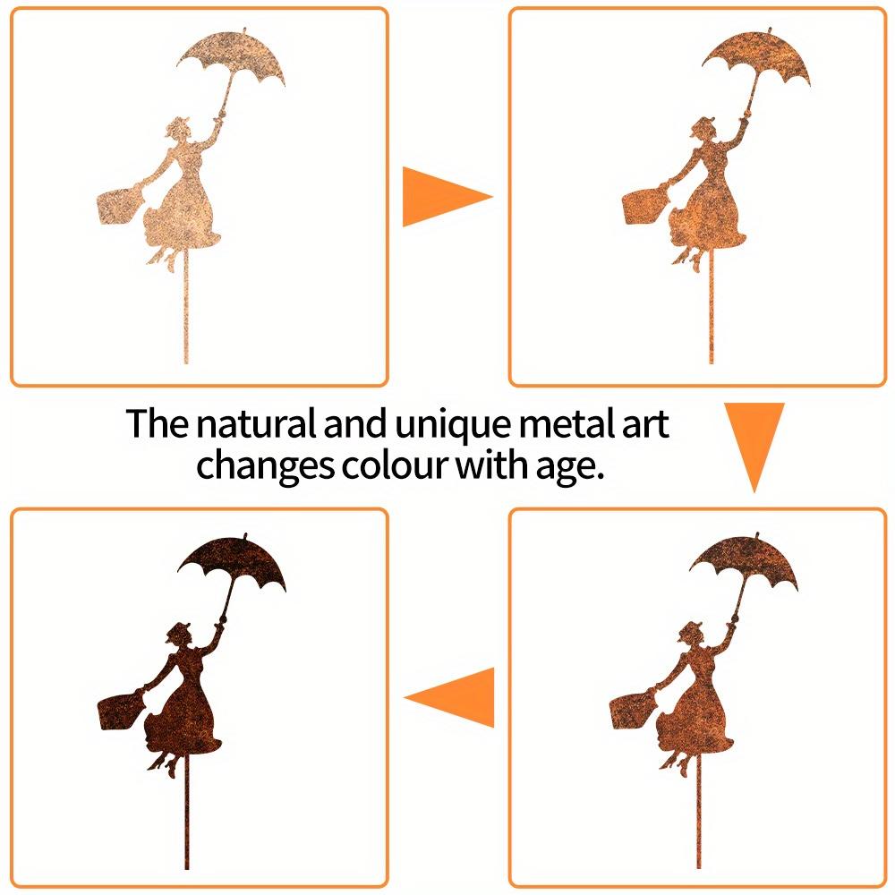 1Pc Garden Stake,Rust Patina Rusty Flower Bed Stake Woman with Umbrella Decorative Rust Figure for The Garden Mother'S Day Gift,Without Electricity