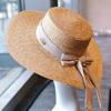 Spring and Summer Straw Retro Big Edge Straw Hat Summer Flat Edge Sun Protection Sunshade Vacation Hat Hepburn Elegant Bow Hat