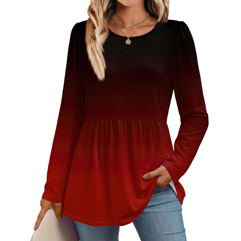 Women's Casual Fashion Long Sleeve Shirt Gradient Tunic Top