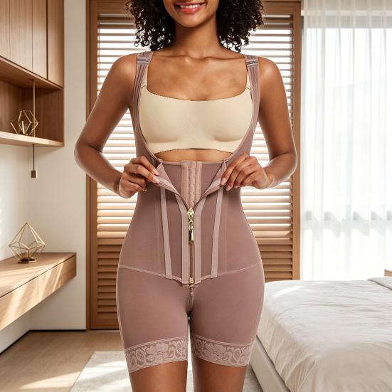 Postpartum Shapewear for Women Tummy Control Body Shaper Lace Leg Openings Non-Slip Silicone Lining Bodysuit Adjustable Waist Shaper
