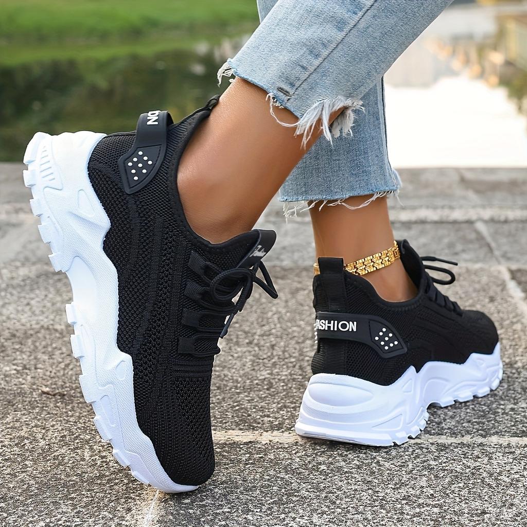 Stylish Women'S Daily Knit Athletic Shoes Breathable Lightweight Cushioned Sole Non Slip Outside Walking Footwear