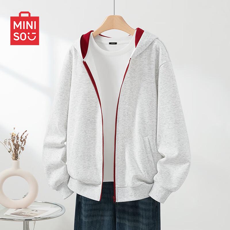 

MINISO Men s American Retro Hooded Color-block Zip-Up Sweatshirt 2XL