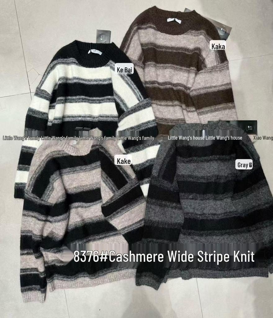 Xiao Wang's 8376 Winter Plus Size Casual Striped Knit Sweater