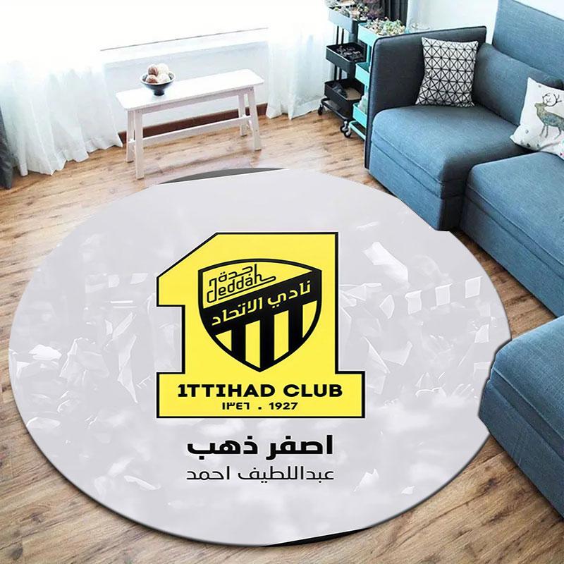Al-Ittihad FC Round Area Rug,Carpet Rug for Living Room Bedroom Sofa Playroom Decor,Non-slip Floor Mat