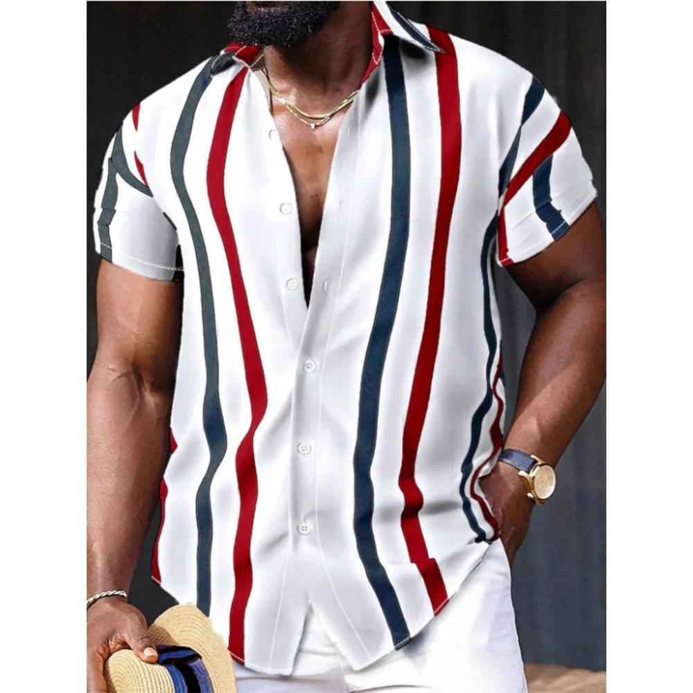 New Summer Men Clothes Short Sleeve Stripe Shirt Tops Men Casual Beach Shirt Tops