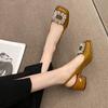 Fashion Summer New Baotou Sandals Women's French Retro Square Headed Water Diamond Buckle Back Hollow Thick Heel Sandals Large 42