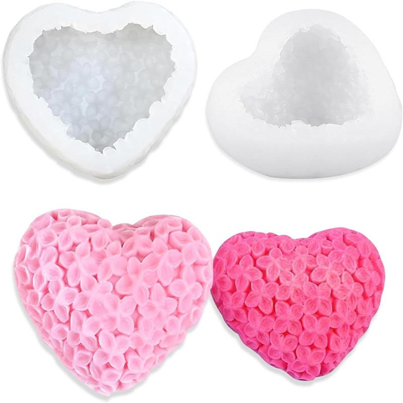 3D Love Flower Silicone Candle Mold Kit DIY Valentine's Day Heart Scented Soap Mold Plaster Resin Chocolate Baking Wedding Party