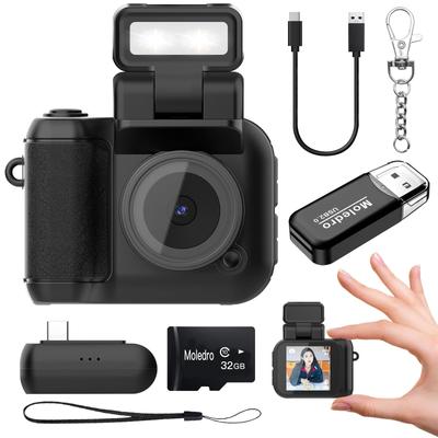 Moledro Ultra-Compact Digital Camera, Mini Camera, 1080P Video, 2 Megapixels, 32GB Micro SD Card, Charging Base, 1.44-inch Screen, 27g, LED Light,