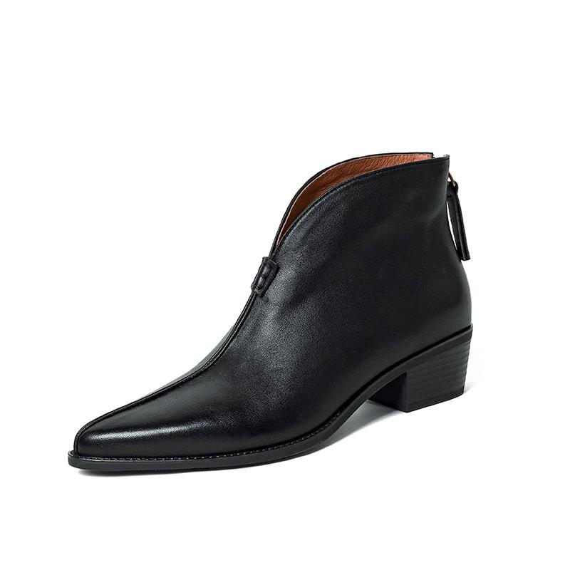 2024 Women Ankle Boots Autumn Winter Basic Genuine Leather Shoes Woman Thick Heels Office Lady Working Short Boots Women Shoes