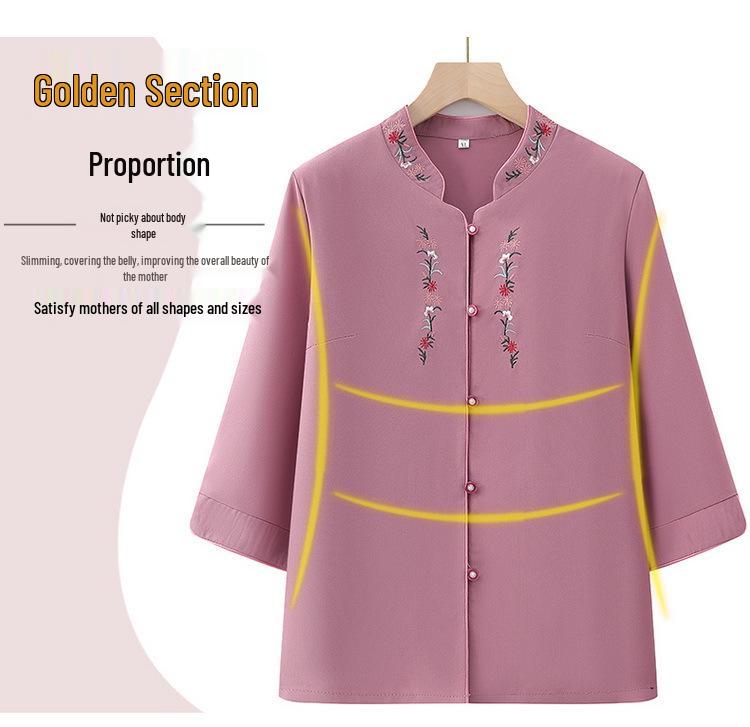 Chinese Style Embroidered Summer Shirt for Elderly Women