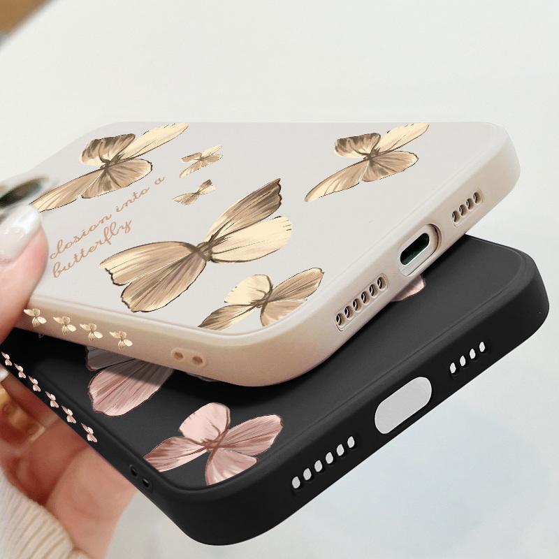 Měkký kryt na telefon s motýlkem pro iPhone 16 15 Pro Max 14 13 Samsung S24 S23 FE S22 Ultra A54 A53 Xiaomi 13T Redmi Note 12 11 TPU pouzdro odolné proti nárazům