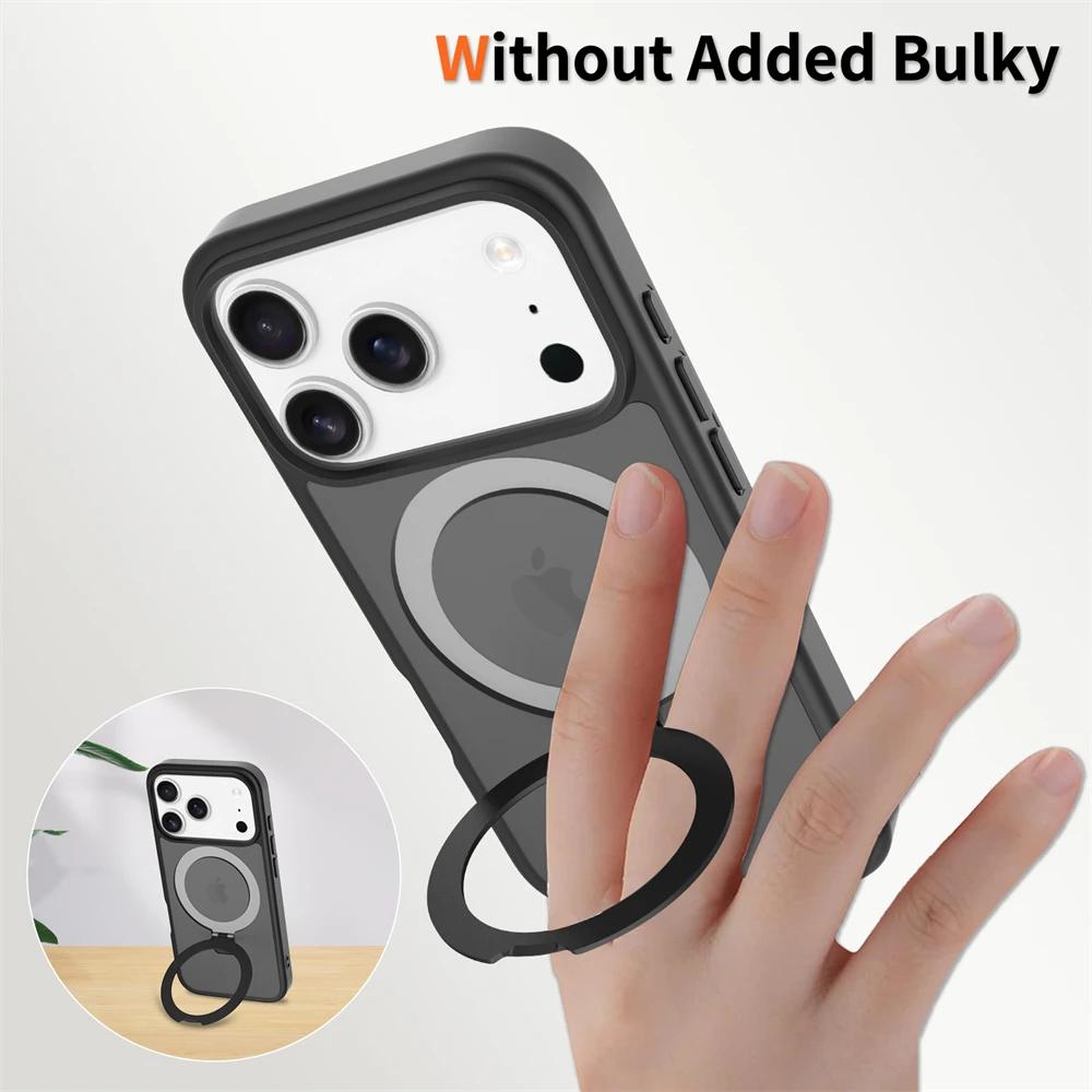 Metal Ring Bracket Magnetic for Magsafe Case For IPhone 17Air 16E 15 14 13 12 ProMax Plus Matte Shockproof Wireless Charge Cover