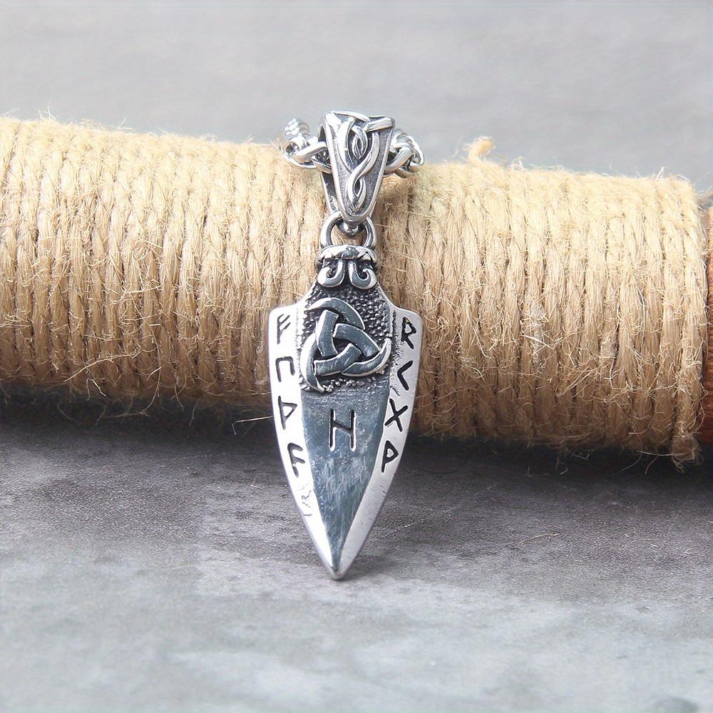 Männer Speer Halskette, Edelstahl, pfeilförmiger Anhänger, Valkenut Amulett, Wikinger Schmuck, Nordische Runen