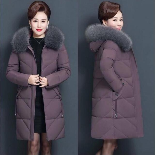 Fashion Big Fur Collar Couple Wear Down Jacket  Mid-length Plus Velvet Thickening Slim Plus Size Winter Jacket