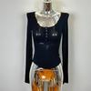 Korean Dongdaemun Sexy Sheer U-Neck Bust-Enhancing Tight-Fit T-Shirt Top