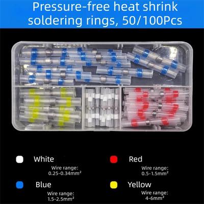 50/100Pcs Waterproof Heat Shrink Solder Sleeves Insulated Thermal Insulation Heat Shrink Tubing Thickening Solder Ring with Box