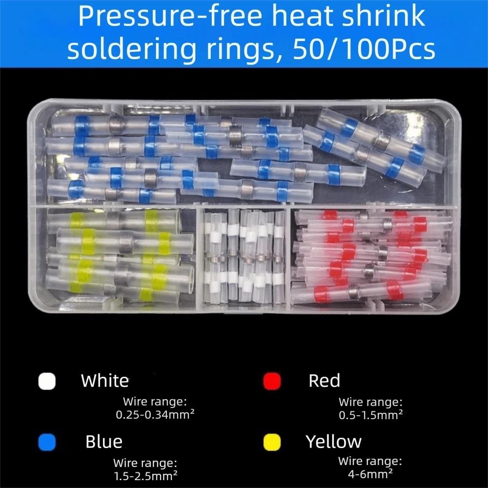 50/100Pcs Waterproof Heat Shrink Solder Sleeves Insulated Thermal Insulation Heat Shrink Tubing Thickening Solder Ring with Box