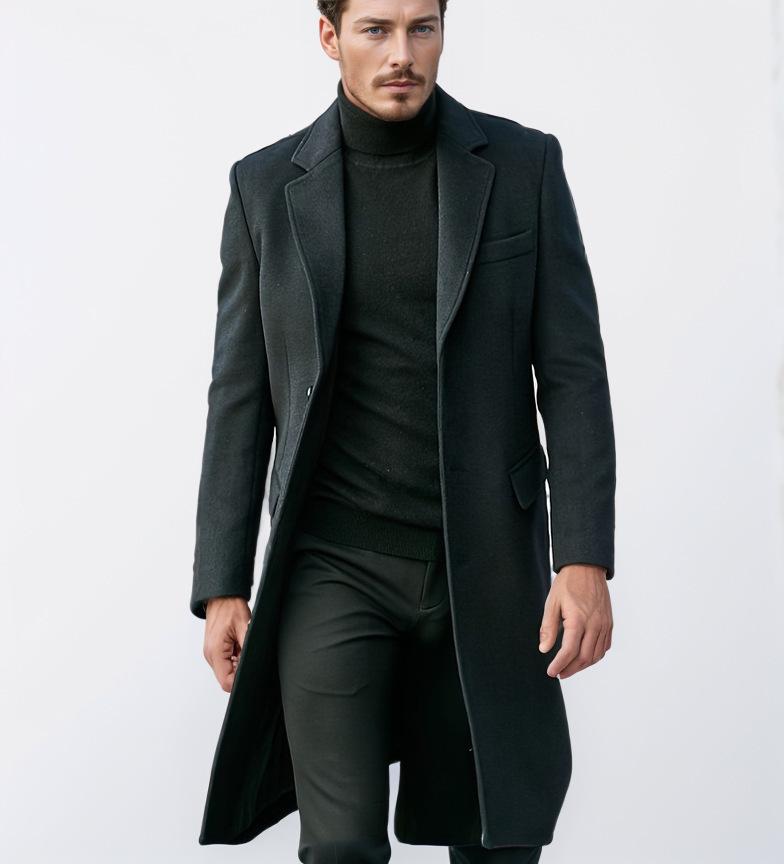 2025 Autumn/Winter Men's Woolen Coat - British Fashion, Long Style, Trendy Temperament, Long Sleeve Outerwear