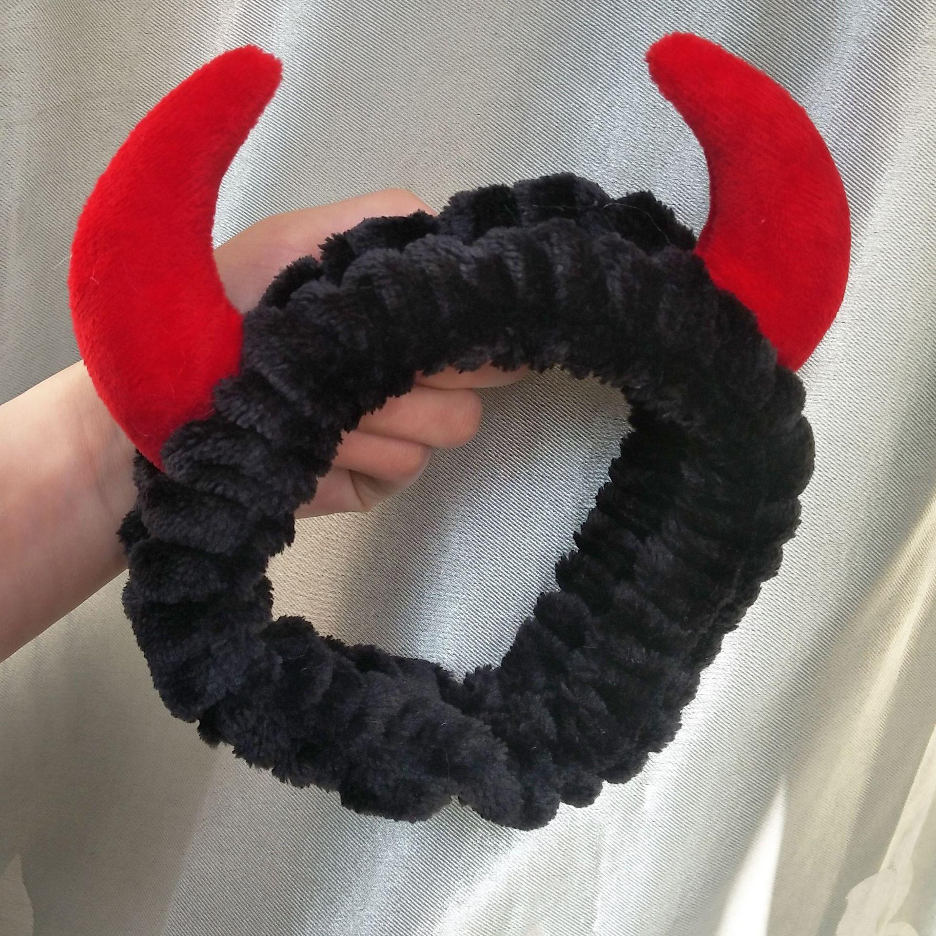 

Cute Red Horns Elastic Hairbands for Women Wash Face Sport Soft Plush Rabbit Ears Headband Women Gift Hair Accessories