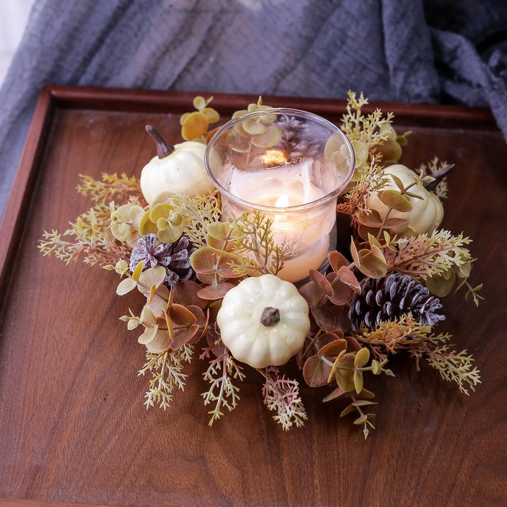 Candle Cup Holder Wreath Stable Artificial Eucalyptus Wreath Pumpkin Candle Holder Wreath Autumn For Living Room Coffee Table