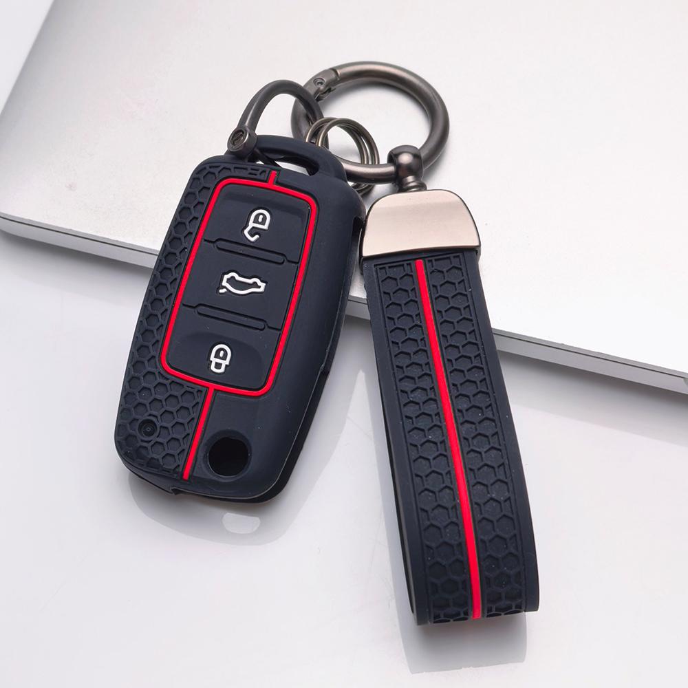 Key Fob Cover for VW Golf Polo Passat Tiguan Jetta Octavia B7 B8 with Keychain Anti-Scratch Guard Shockproof Protection Soft Grip Texture