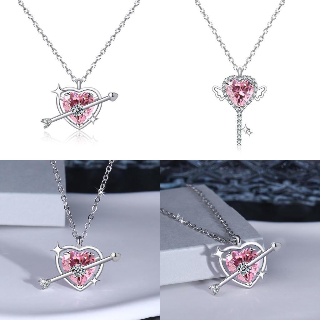 Heart Pendant Fashionable Necklace Exquisite Pink Gemstone Elegant Chain Collarbone