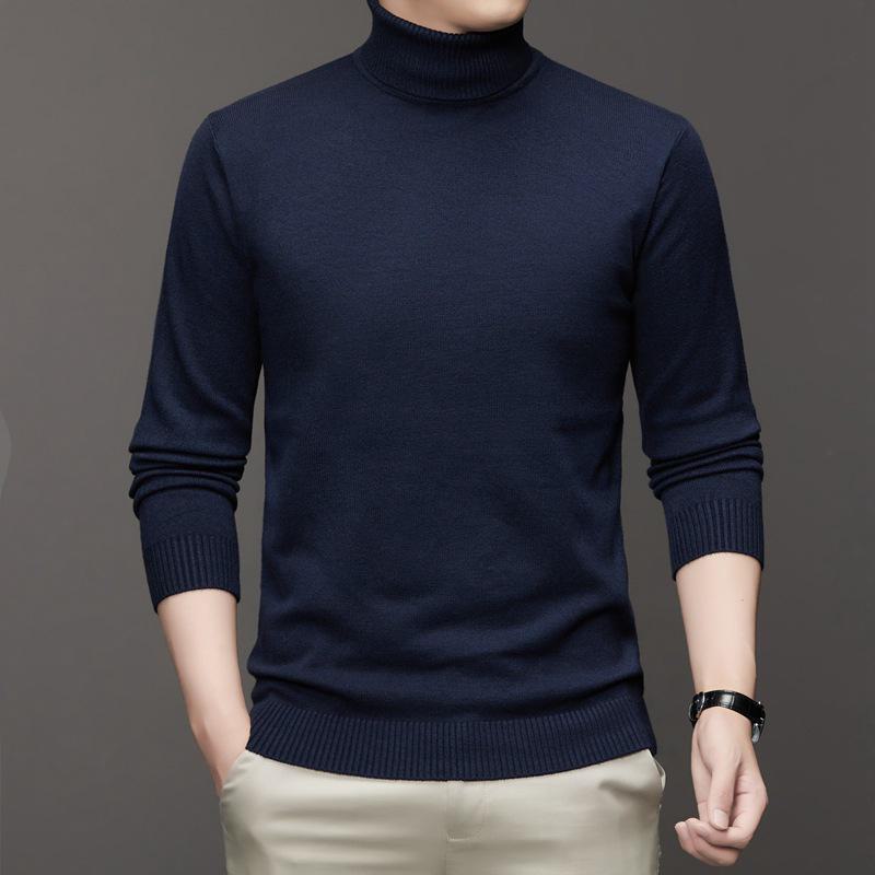 Men's Fashion Anti-Pill Turtleneck Sweater - Trendy Solid Color Knit, Long Sleeve Bottoming Shirt