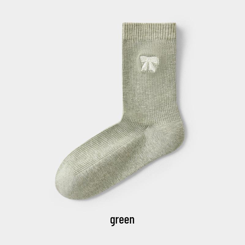 

Women s Thickened Pure Cotton Mid-Calf Slouch Socks with Bow Embroidery for Autumn and Winter Size 36-41 grass зелений колір