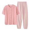 Women's Summer Plaid Cotton Gauze Pajama Set with Short Sleeves and Loose Fit Pants
