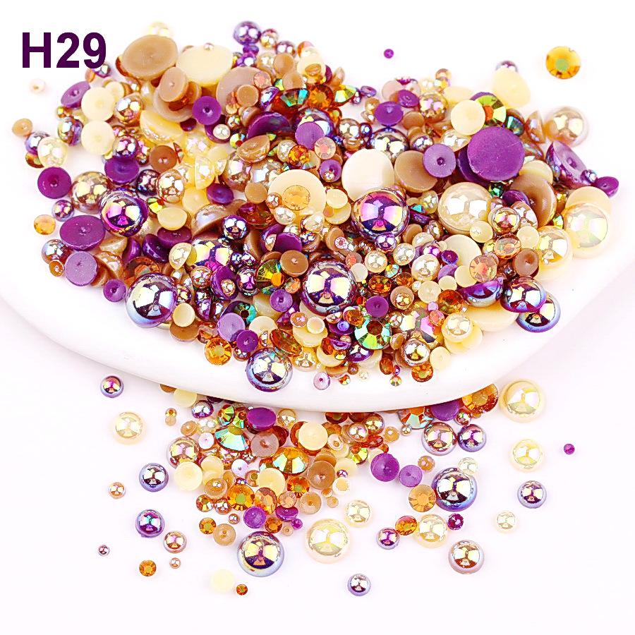 2mm-10mm Mixed Pearl & Resin AB Plated Half-Round ABS Imitation Pearl DIY Accessories