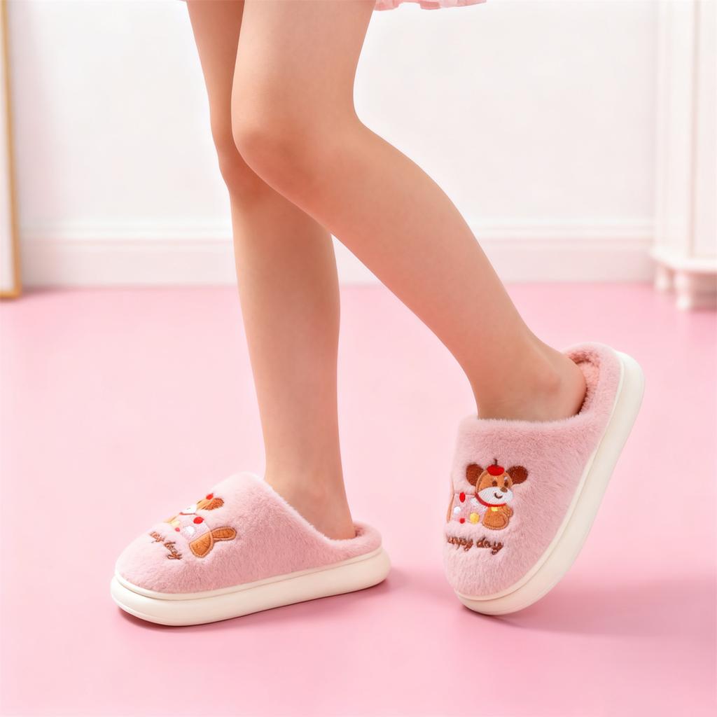 Winter Baby Girls Cute Printed Cotton Slippers Kids Warm Thick Soled Fleece Cotton Slippers Children Indoor Fashion Cotton Shoes