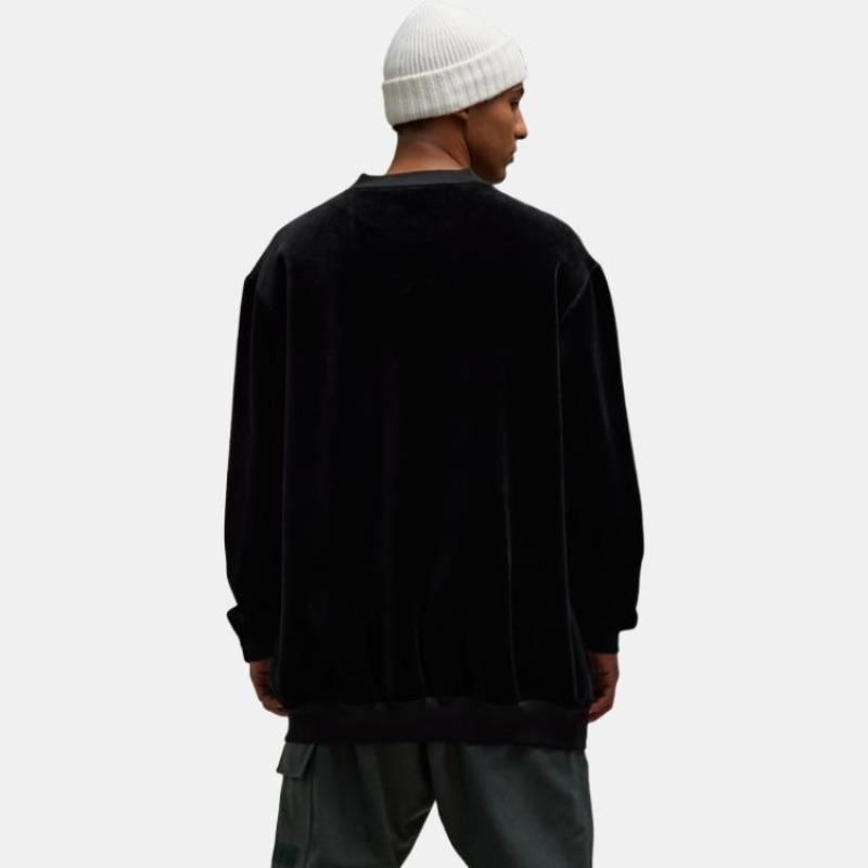Y-3 VELVET CREW Lässiger Sport Einfarbiger Minimalistischer Samt Pullover Sweatshirt Unisex Schwarz IL2146