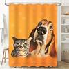 Artistic Pet Shower Curtain Dog Cat Print Bath Decor for Home Bathroom Orange Paw Pattern Waterproof Fabric Size 72x84 Inches (1