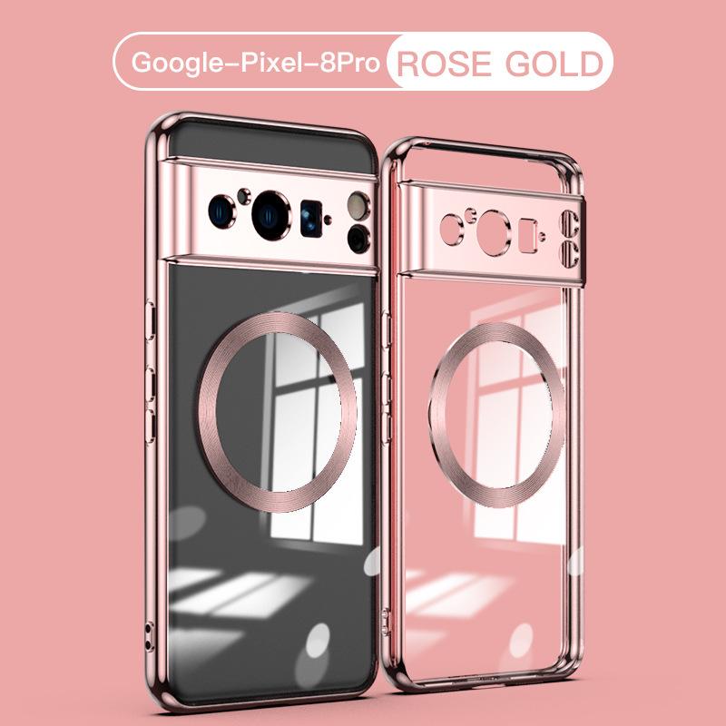 Compatible Electroplated Magnetic Drop-Proof Transparent Case for Google Pixel 9 Pro and 8 Protective Case