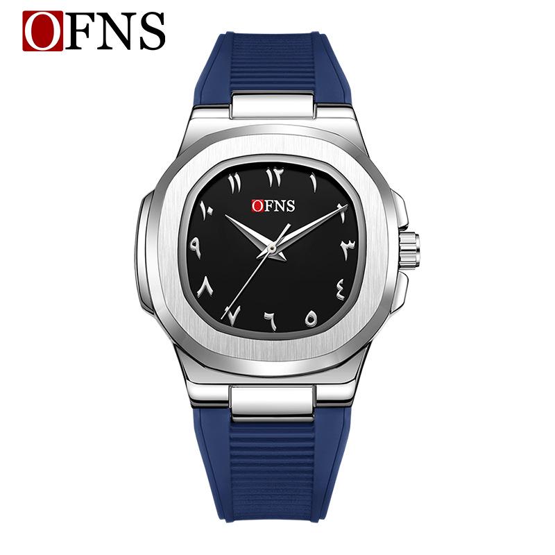 OFNS Men's Double Dial Quartz Square Watch - 30M Waterproof with Arabic Numerals, Ideal for Casual and Business Wear