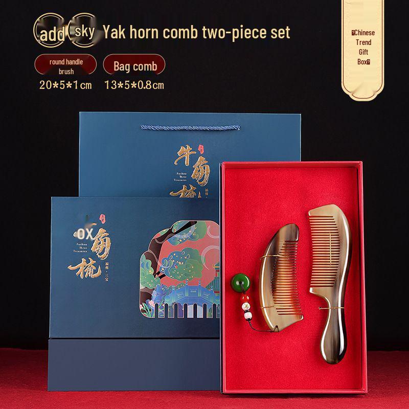 Ox Horn Comb Gift Set: Wedding Pair, Practical Comb for Mother's Day & Valentine's Gifts