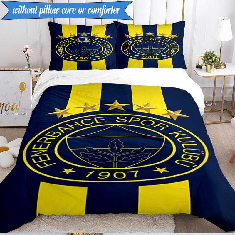 3-teiliges Bettwäscheset mit Fenerbahçe-Wappen-Design, 2D-Druck (Enthält 1 Bettbezug + 2 Kissenbezüge Ohne Füllung), Schlafzimmerdekoration, Ventilatorgeschenk