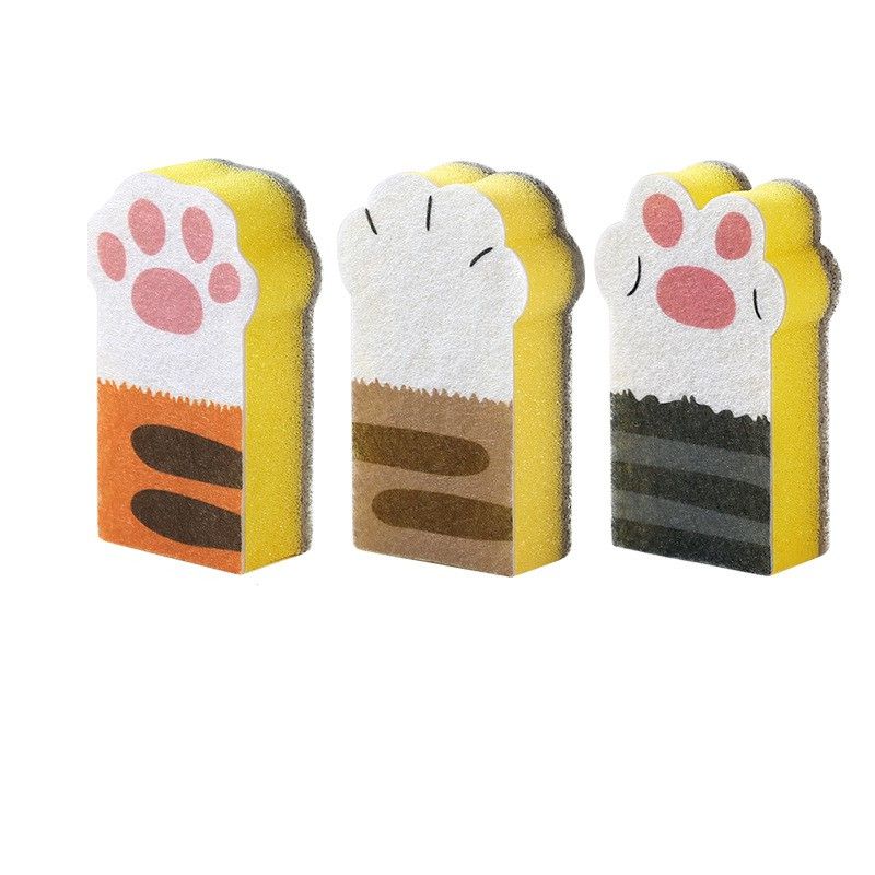 Cat Claw 3pcs Sponge Wipe Thickening Kitchen Brush Pot Dishwashing Block Cleaner