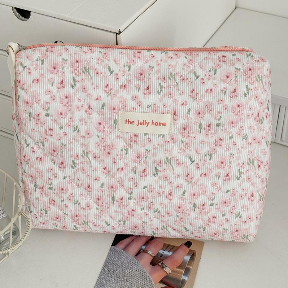 Quilted Cotton Ladies Travel Storage Bag Retro Cherry Women's Cosmetic Bags Cute Design Girls Pencil Case Makeup Bag Handbags
