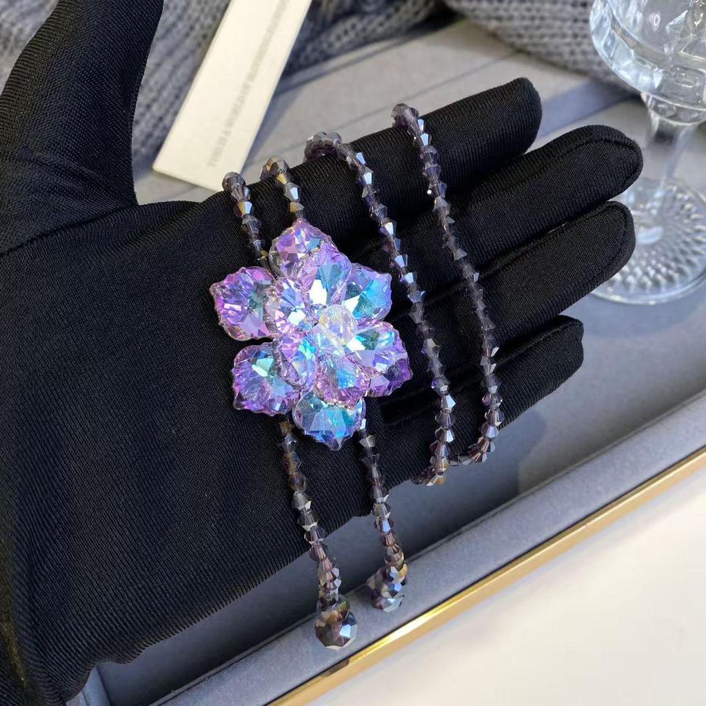 Purple Crystal Flower Sweater Chain: Elegant Women's Long Necklace, New Chinese Style, Versatile Pendant Accessory